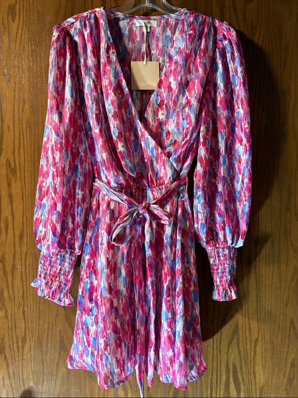 Reem Acra Pink Multi-Color Printed Wrap Dress